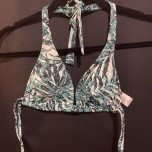 Green Plant Print Bikini Top